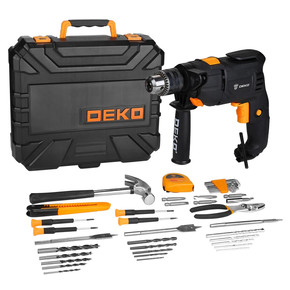 Дрель ударная сетевая DEKO DKID600W в пластиковом кейсе + набор инструментов 40 предметов 063-4158