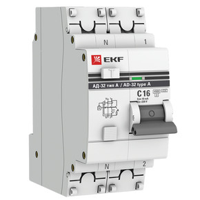 Выключатель автоматический дифференциального тока 1п+N 16А 10мА тип А АД-32 PROxima EKF DA32-16-10-a