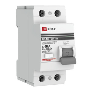 Выключатель дифференциального тока (УЗО) 2п 40А 300мА тип A ВД-100 PROxima (электромех.) EKF elcb-2-40-300-em