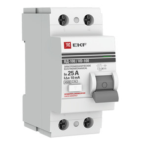 Выключатель дифференциального тока (УЗО) 2п 25А 10мА тип AC (электромех.) EKF elcb-2-25-10-em