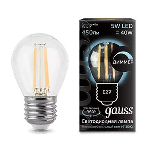 Лампа светодиодная Filament Шар E27 5Вт 4100К диммируемая Gauss 105802205-D
