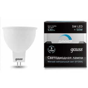 Лампа Gauss LED MR16 7W SMD GU5.3 240V 4100K 50х52 EB101105207