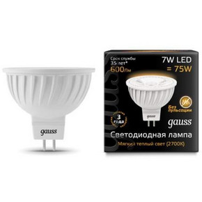Лампа Gauss LED MR16 7W SMD GU5.3 240V 2700K 50х52 EB101105107