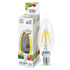 Лампа светодиодная LED-СВЕЧА-PREMIUM 5Вт 160-260В Е14 3000К 450Лм прозрачная ASD