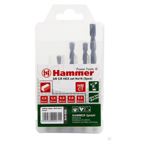 Набор сверел Hammer Flex 202-916 DR set No16 HEX (5pcs) 4-8mm камень, 5шт.