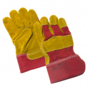 Перчатки комбинированные, х/б со спилком КРС желтого цвета, защитная крага - х/б 0115(CBSA)