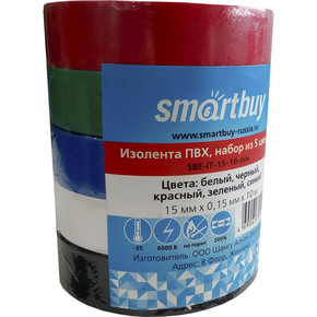 Изолента Smartbuy, набор из 5 цветов, 0.15х15мм, 10 метров (SBE-IT-15-10-mix)