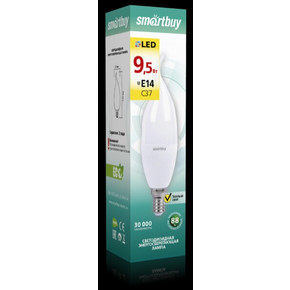Светодиодная (LED) Свеча на ветру матовая Лампа Smartbuy-C37-9,5W/3000/E14 (SBL-C37Can-9_5-30K-E14)